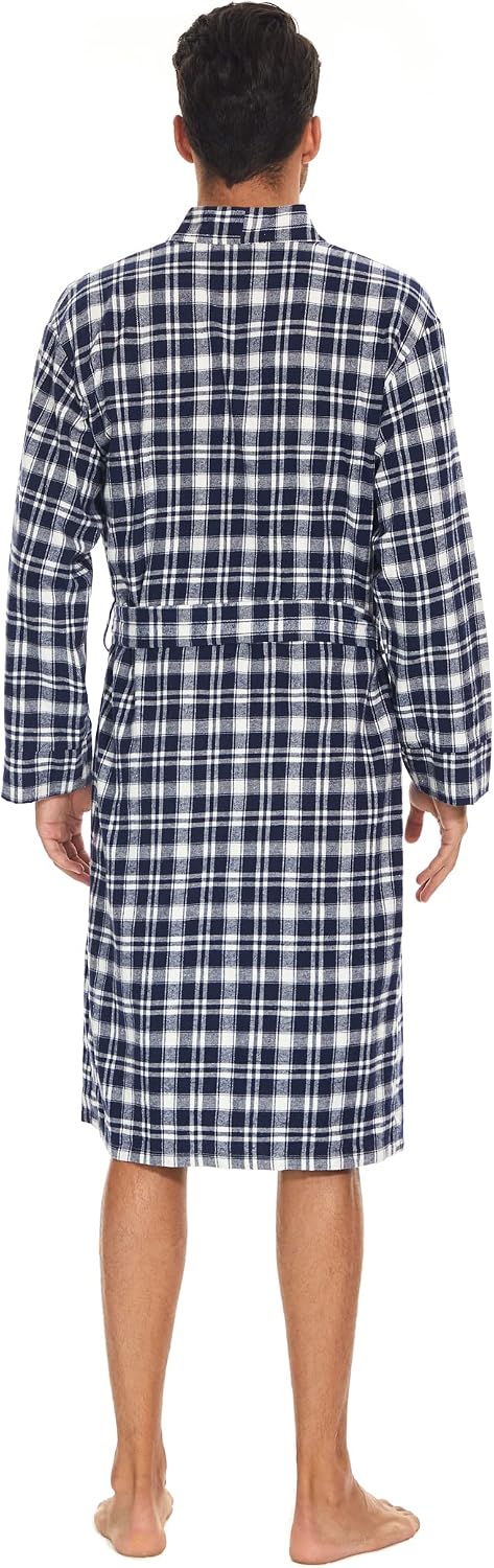 Zerbala Men's Flannel Robe Knee Length Plaid Bathrobe
