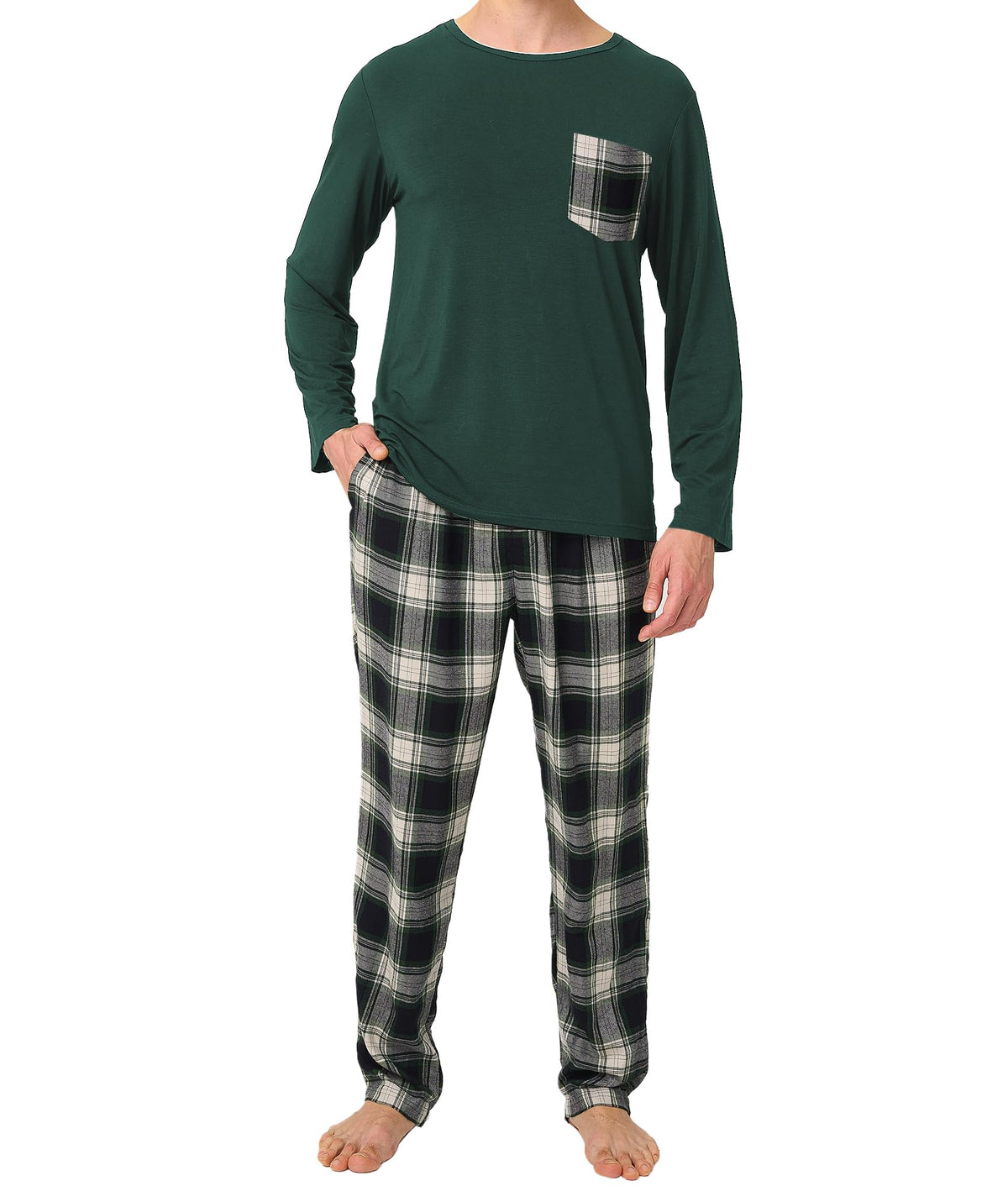 BAMBOO COOL Men's Pajama Set Long Sleeve PJs with Pants & Pockets