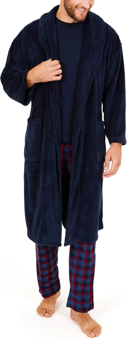 Nautica Men's Long Sleeve Cozy Soft Plush Shawl Collar Robe