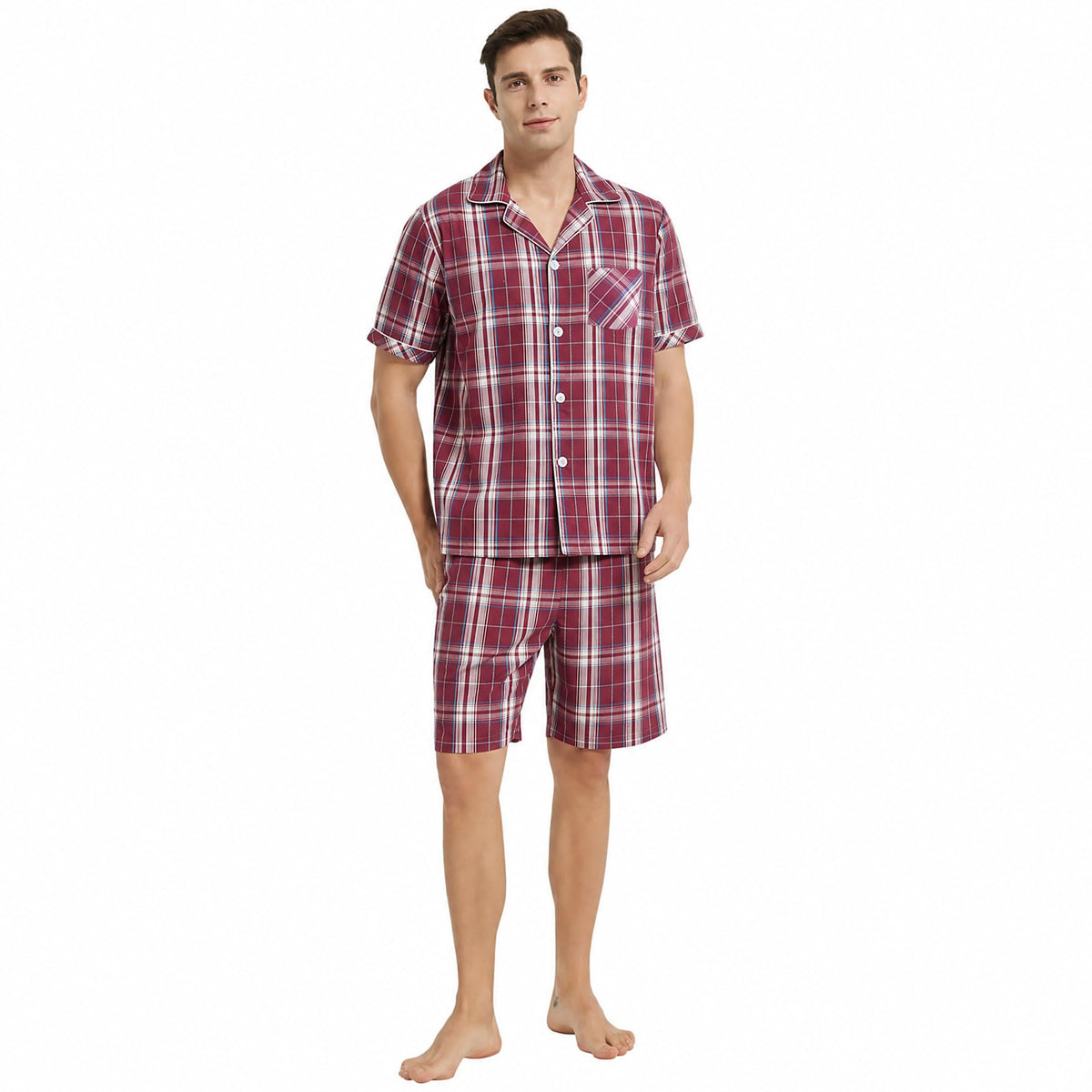 Vulcanodon Mens Cotton Pajama Set Short Sleeve Lightweight Sleepwear