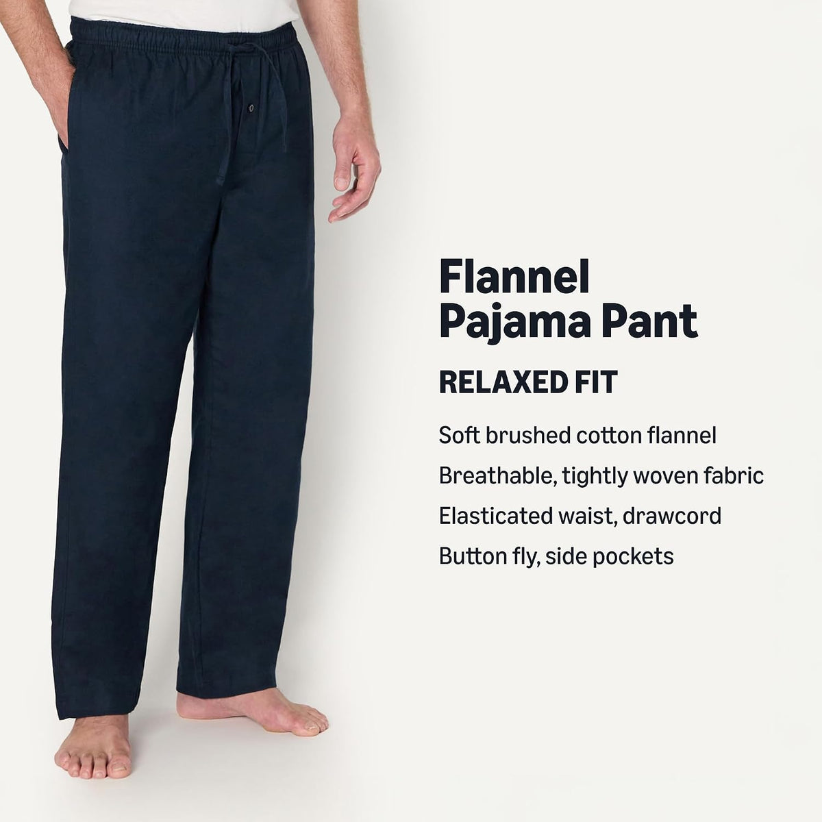 Amazon Essentials Men's 100% Cotton Flannel Sleep Pant, Relaxed Fit Lounge Pants with Elastic Waist and Drawstring