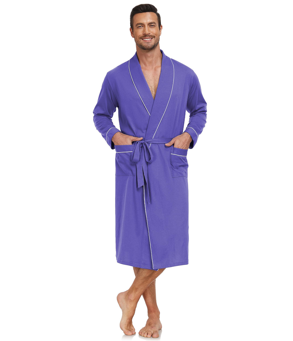 CF Mens Cotton Robe Lightweight Bathrobes Soft Long Robe Kimono Bathrobe