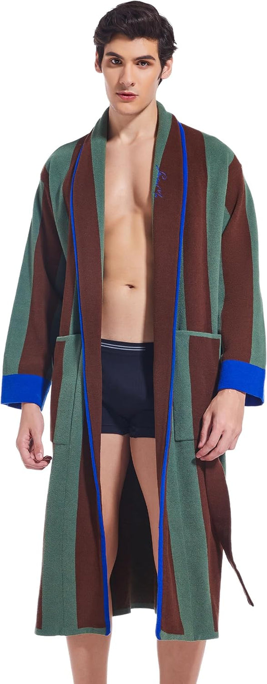 SlumberMee Mens Luxurious Robe Shawl Collar Bathrobe for Men Vintage Stripe