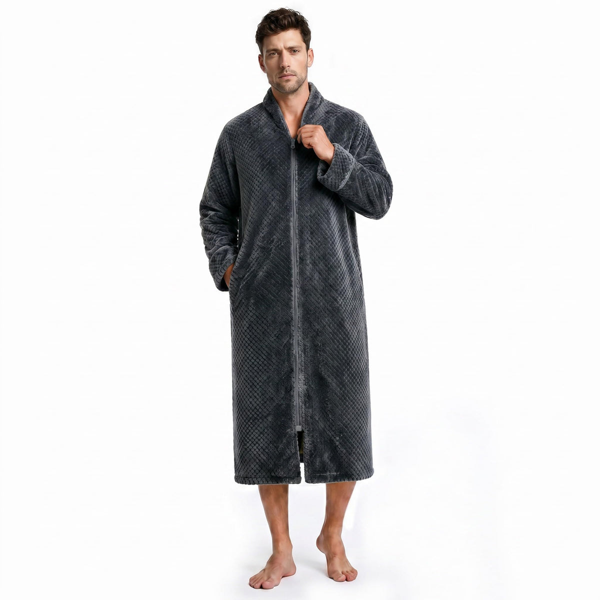U2SKIIN Men's Fleece Zippered Bathrobe, Soft Plush Robe