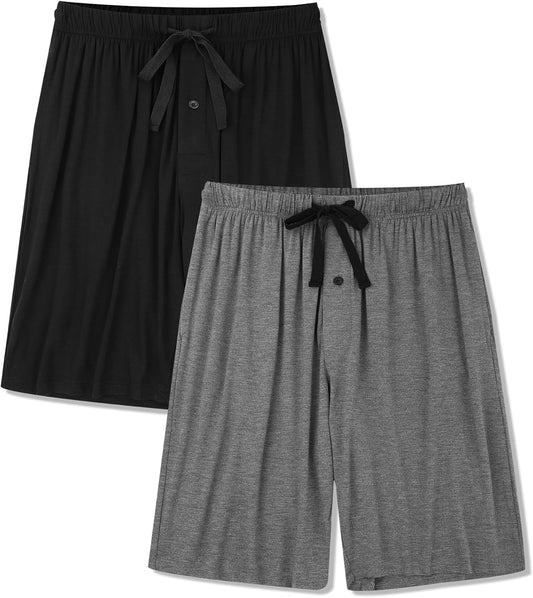 BAMBOO COOL Men's Pajama Shorts Lounge Sleep Shorts with Pockets 2 Pack