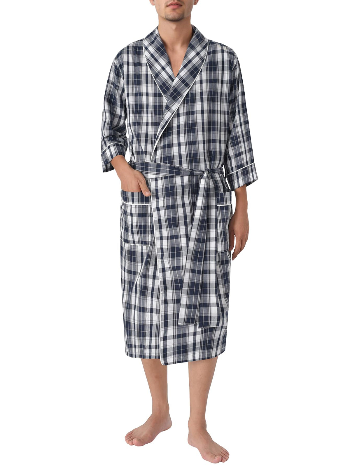 Latuza Men's Woven Cotton Robe Lightweight Summer Short Sleeve Bathrobe