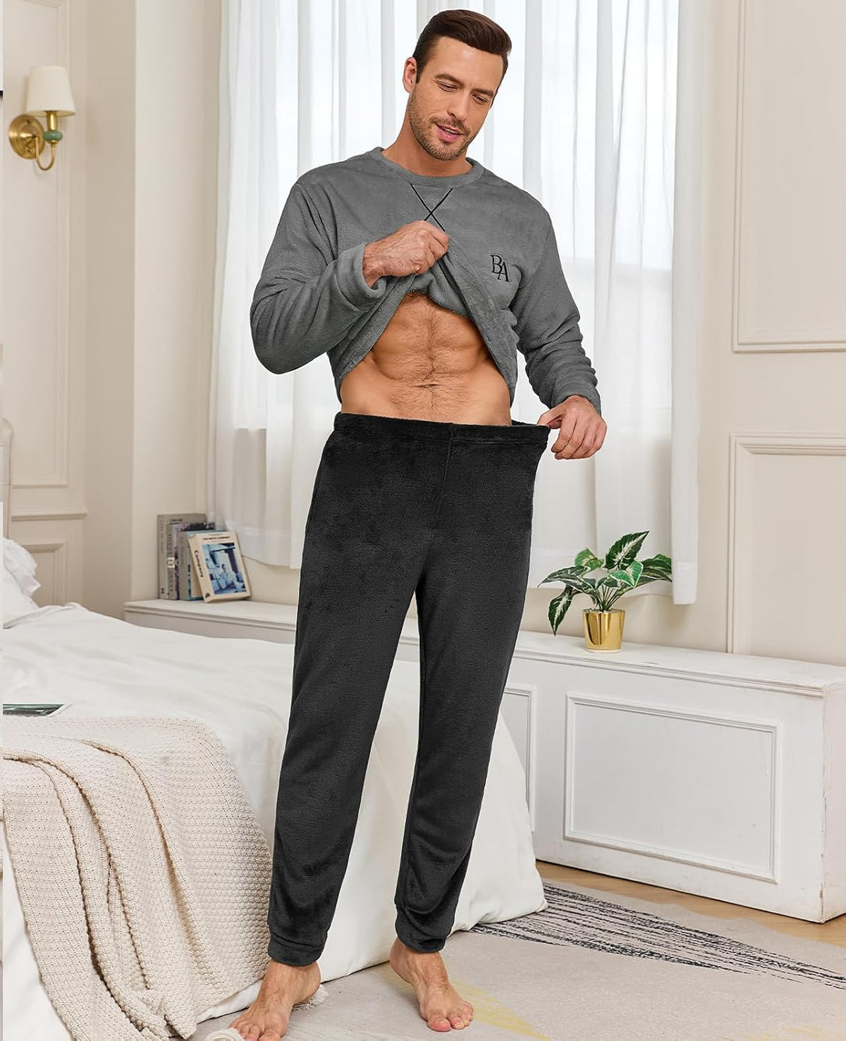 Mens Pajama Sets Fleece Pjs Winter Warm Lounge Sleepwear Soft Comfy Pajamas for Men