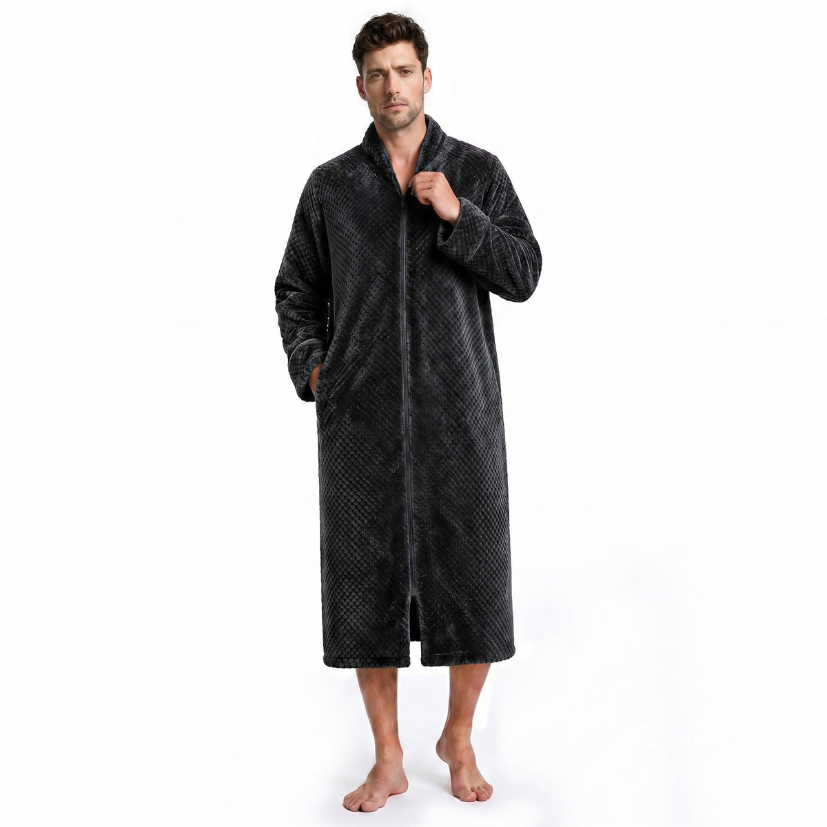 U2SKIIN Men's Fleece Zippered Bathrobe, Soft Plush Robe
