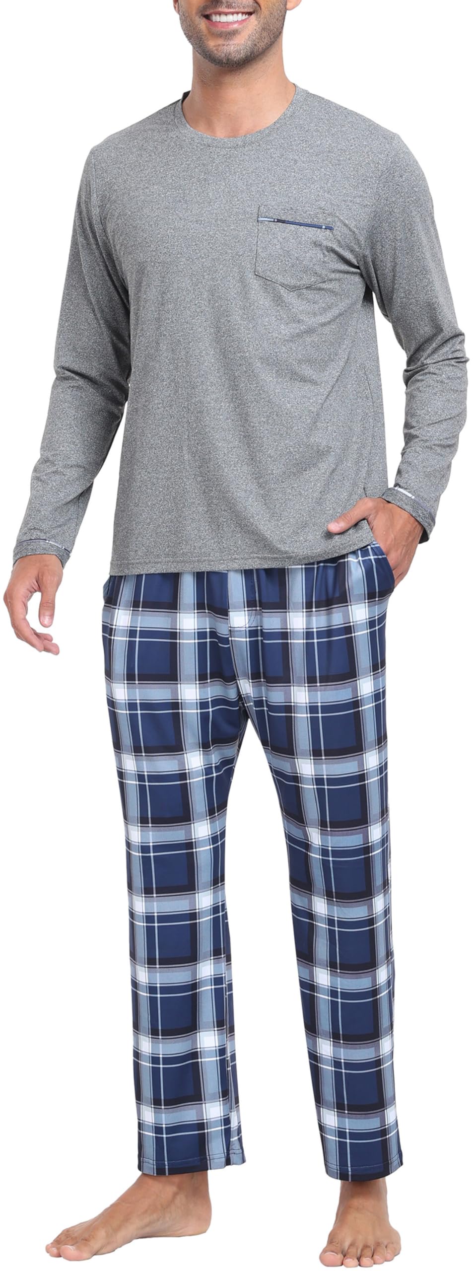 MoFiz Mens Pajamas Sets Long Sleeve Soft Plaid Christmas Pjs with Pockets