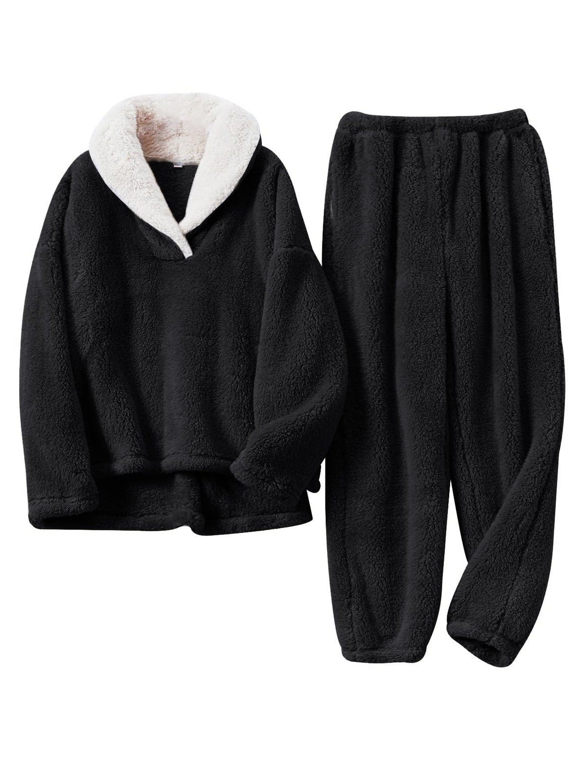 Arssm Mens Fluffy Pajamas Set 2 Piece Winter Fleece Pjs