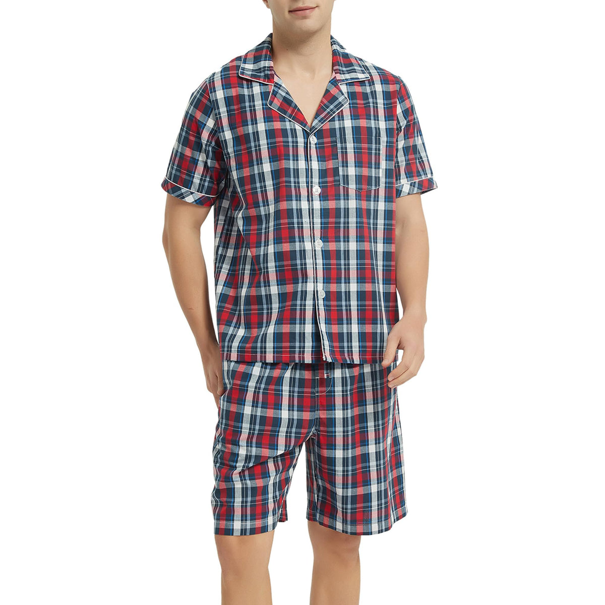 Vulcanodon Mens Cotton Pajama Set Short Sleeve Lightweight Sleepwear