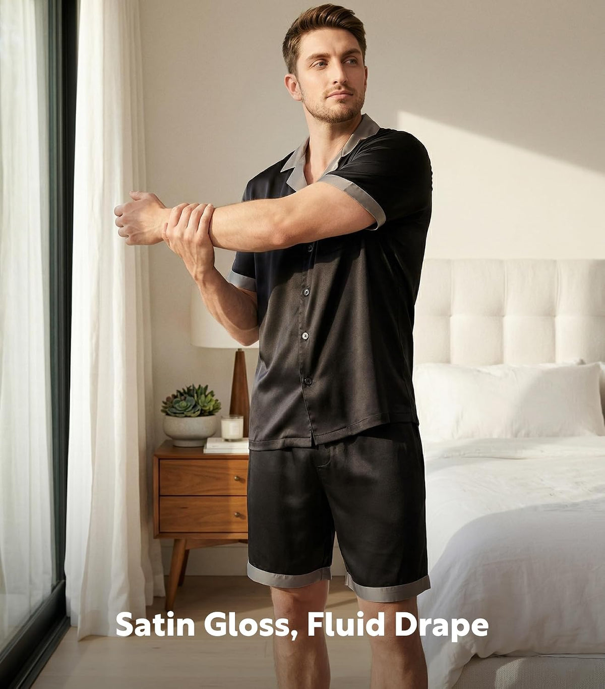 DAVID ARCHY Men's Satin Pajama Set Soft Summer Loungewear