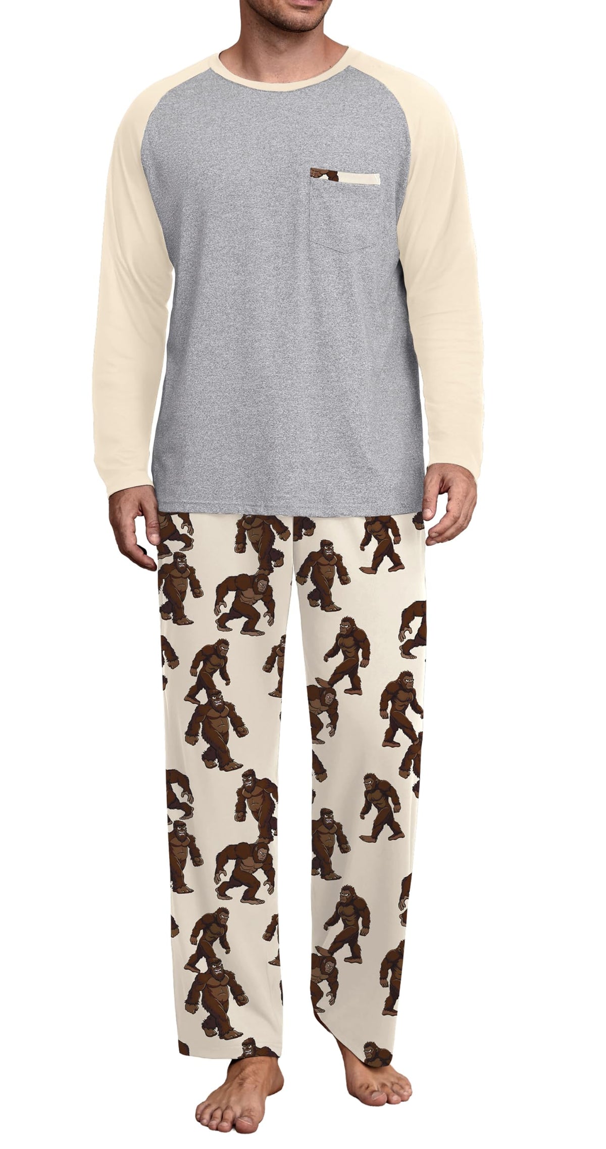 Mens Pajamas Set,Long Sleeve T Shirt Pjs Soft 2 Piece Loungewear With Pants