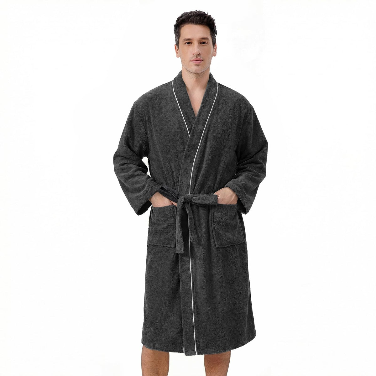 Inner Wish Men's Terry Cloth Bathrobe - Soft Absorbent Quick-Dry Spa Robe with Pockets, Lightweight Robe for Shower