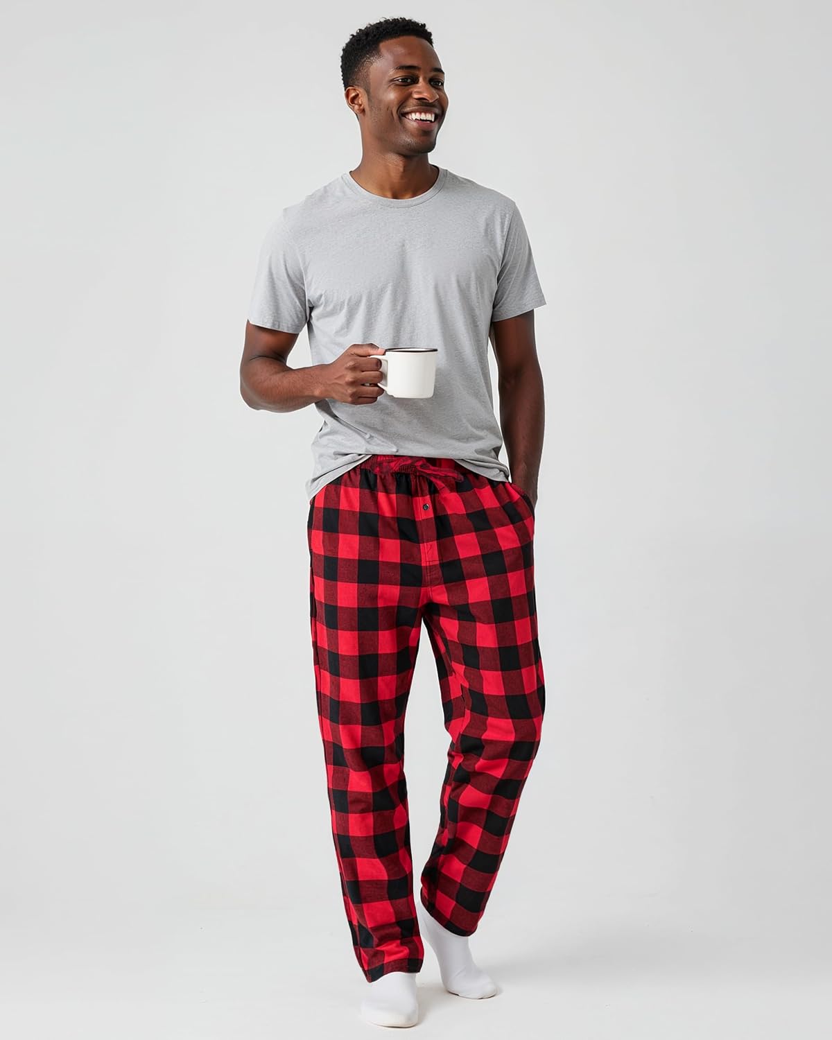 100% Soft Cotton Men Flannel Pajama Pants with Pockets