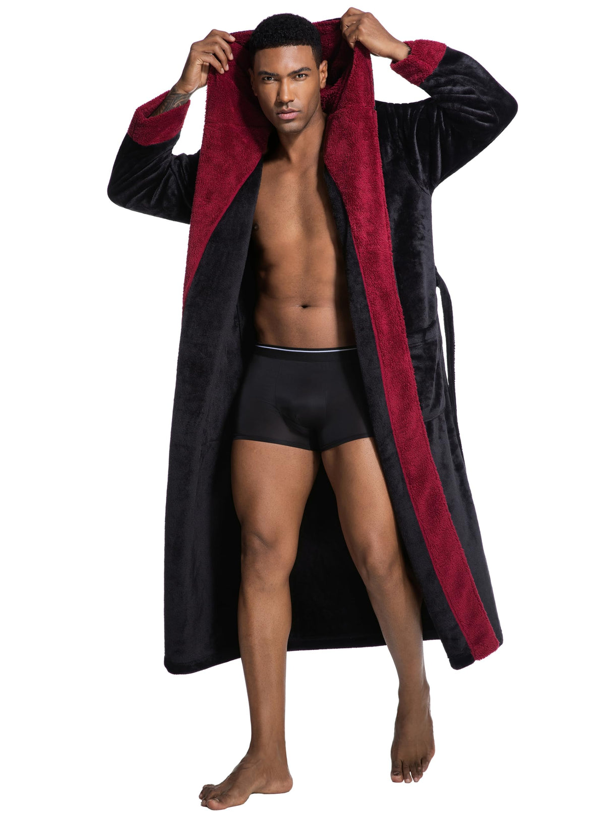 SlumberMee Mens Hooded Robe Heavyweight Plush Fleece Full Length Bathrobe
