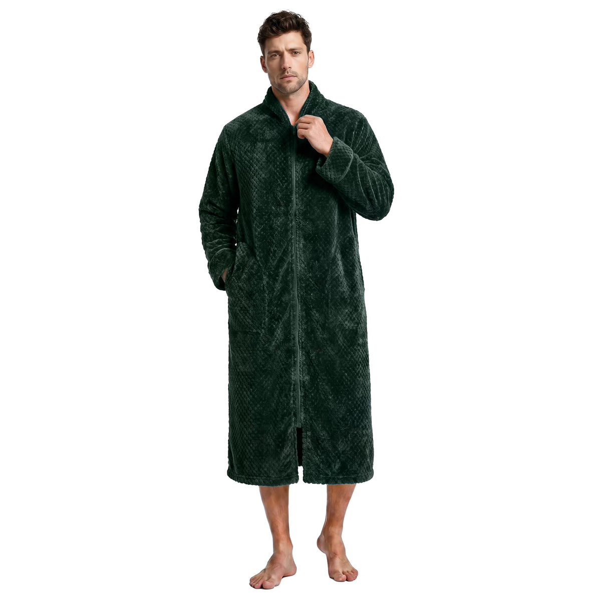 U2SKIIN Men's Fleece Zippered Bathrobe, Soft Plush Robe
