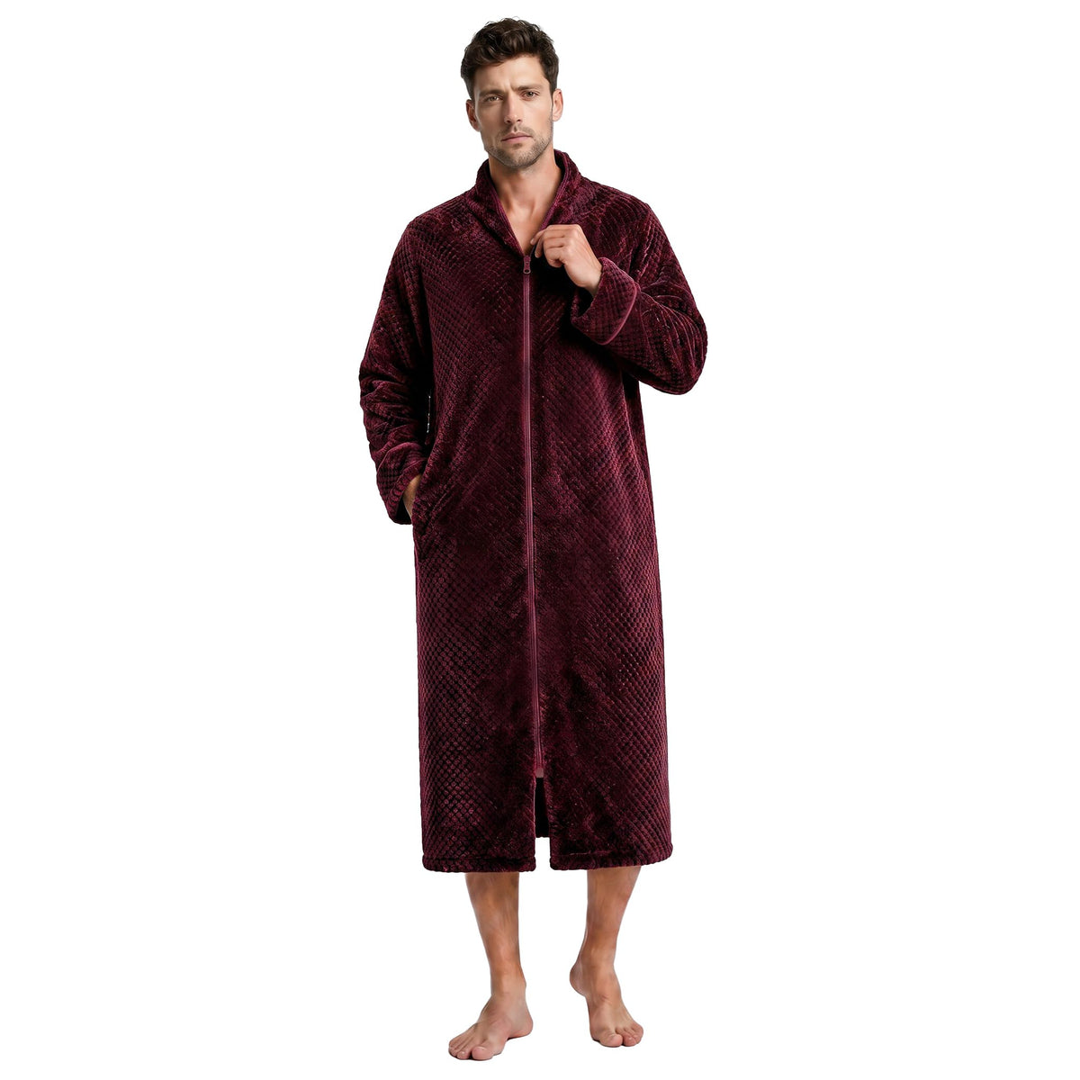 U2SKIIN Men's Fleece Zippered Bathrobe, Soft Plush Robe