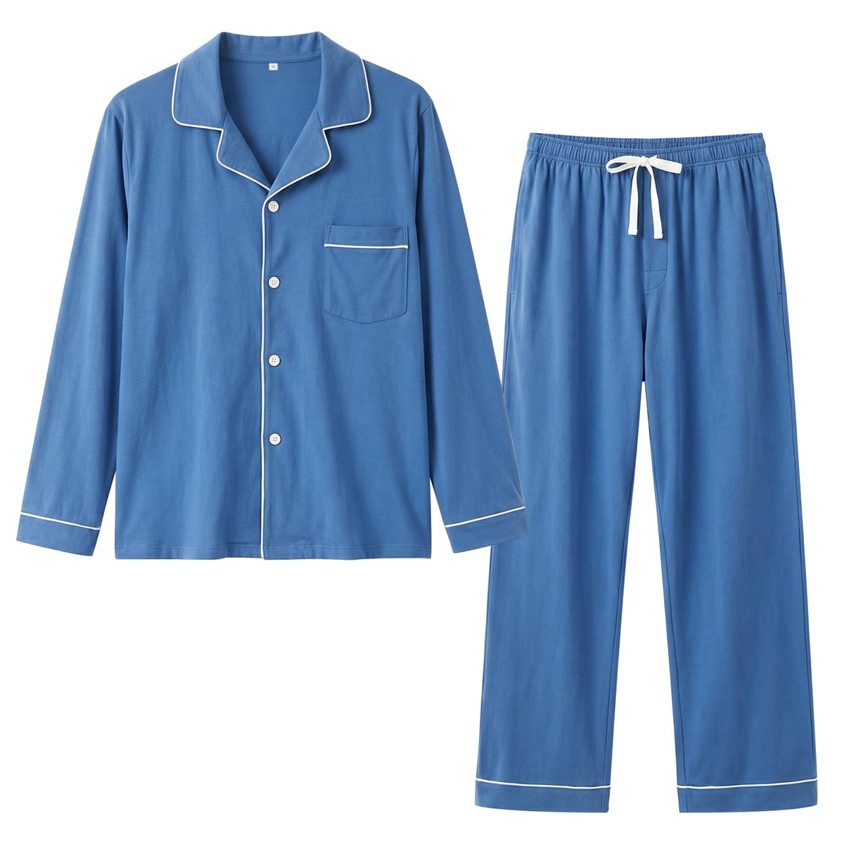 Vulcandon Mens Cotton Pajamas Set, Button Down Sleepwear 2 Piece PJs