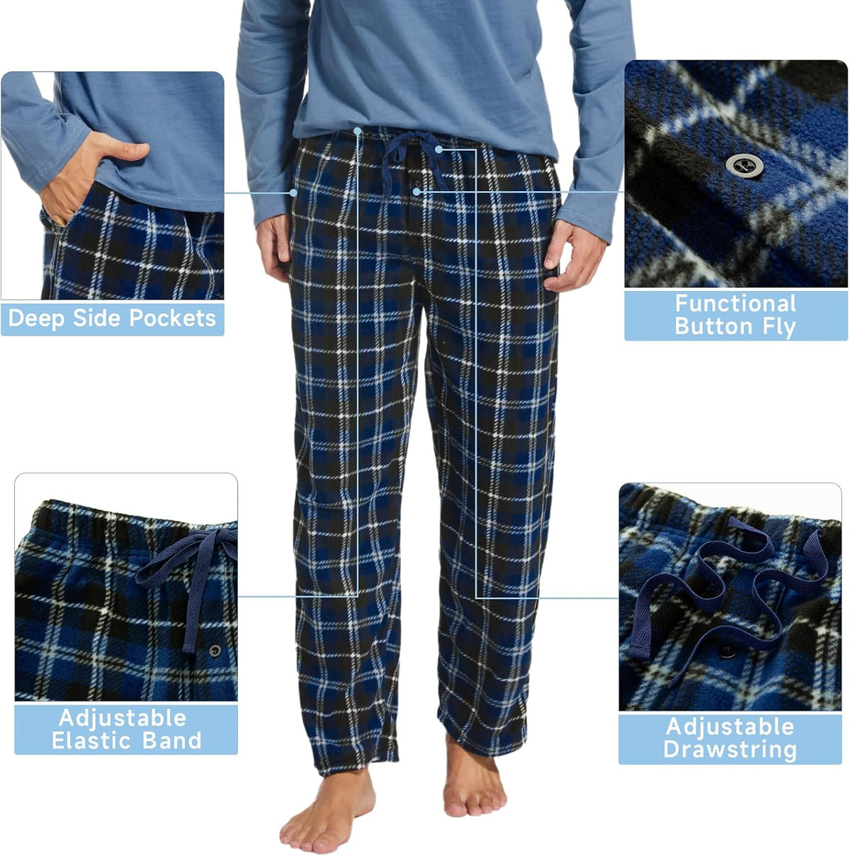 DG Hill Mens Pajama Pants - Pajamas Set Flannel PJ Pants for Men Cotton Top
