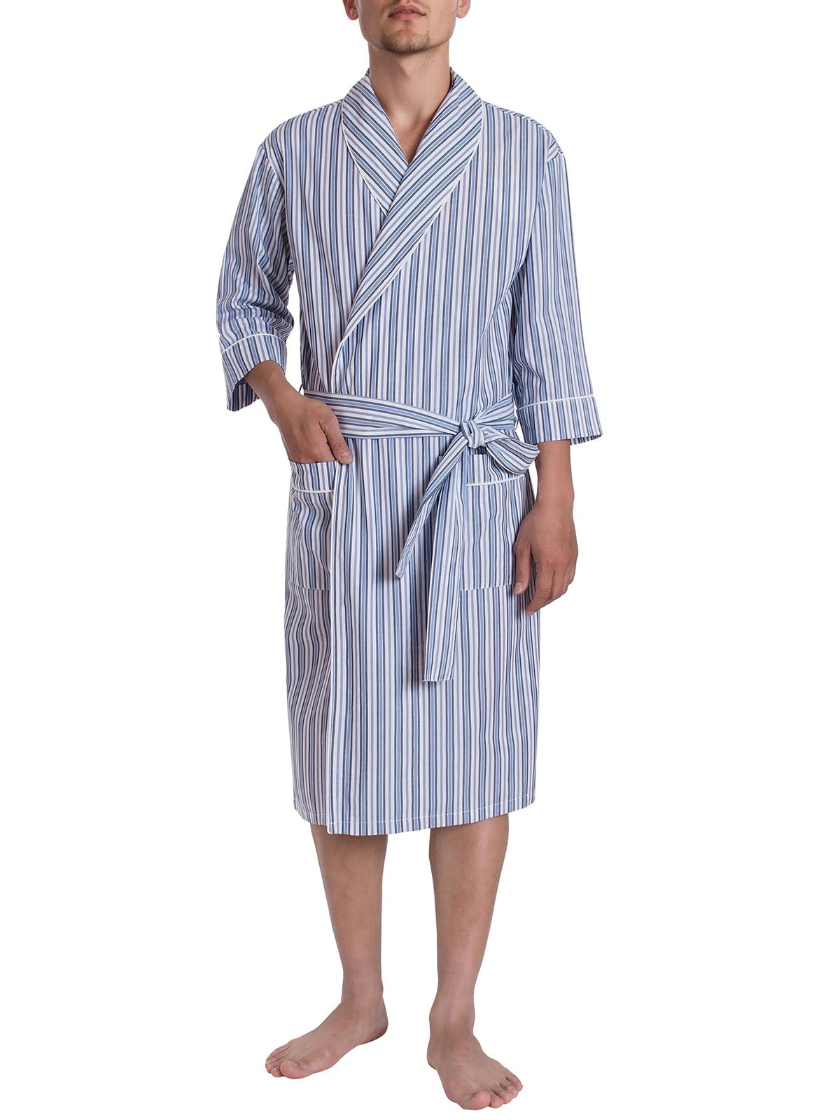 Latuza Men's Woven Cotton Robe Lightweight Summer Short Sleeve Bathrobe