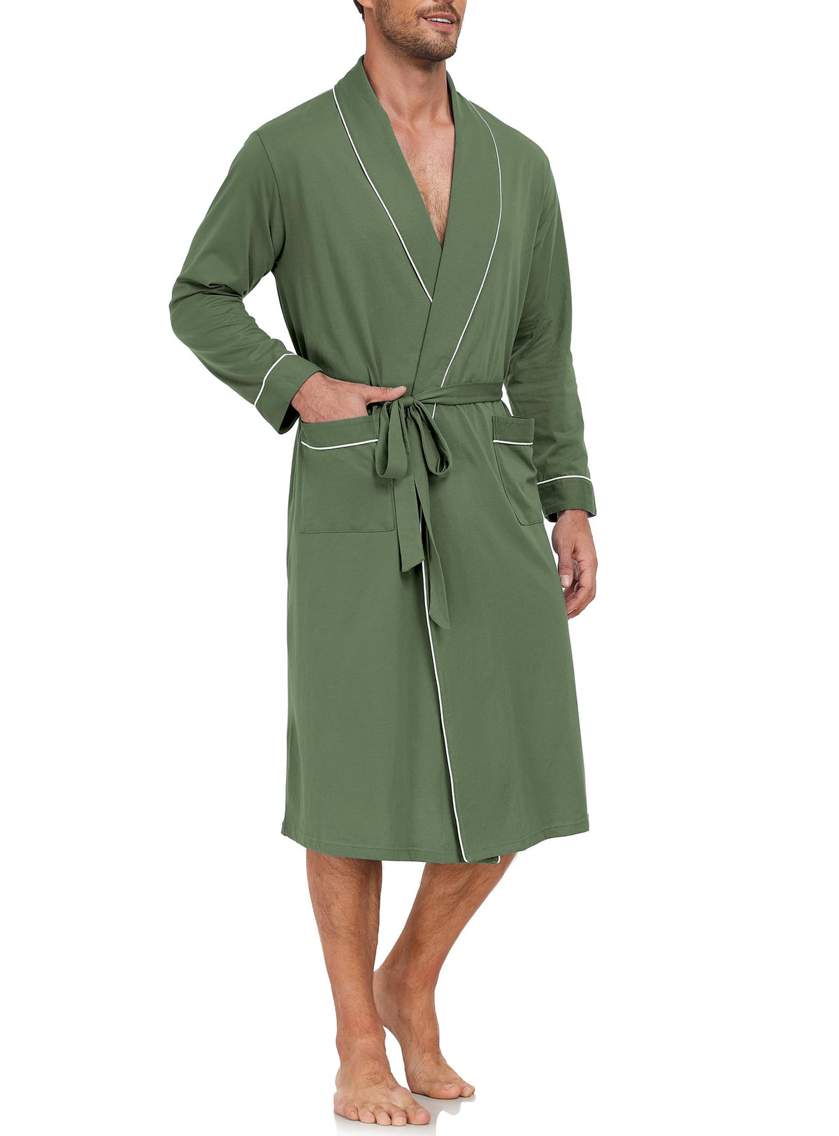 EA'S SECRET Men's 100% Cotton Robes Lightweight Long Sleeve Kimono Bathrobe Soft Over the Knee Sleepwear
