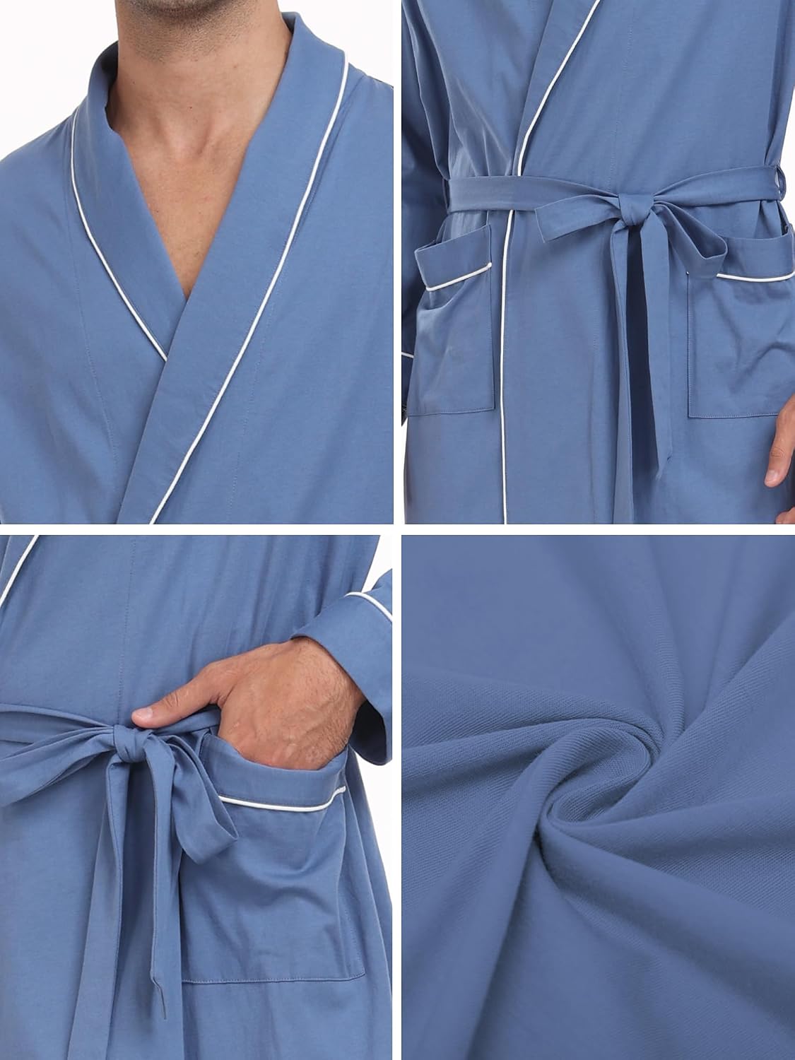 EA'S SECRET Men's 100% Cotton Robes Lightweight Long Sleeve Kimono Bathrobe Soft Over the Knee Sleepwear