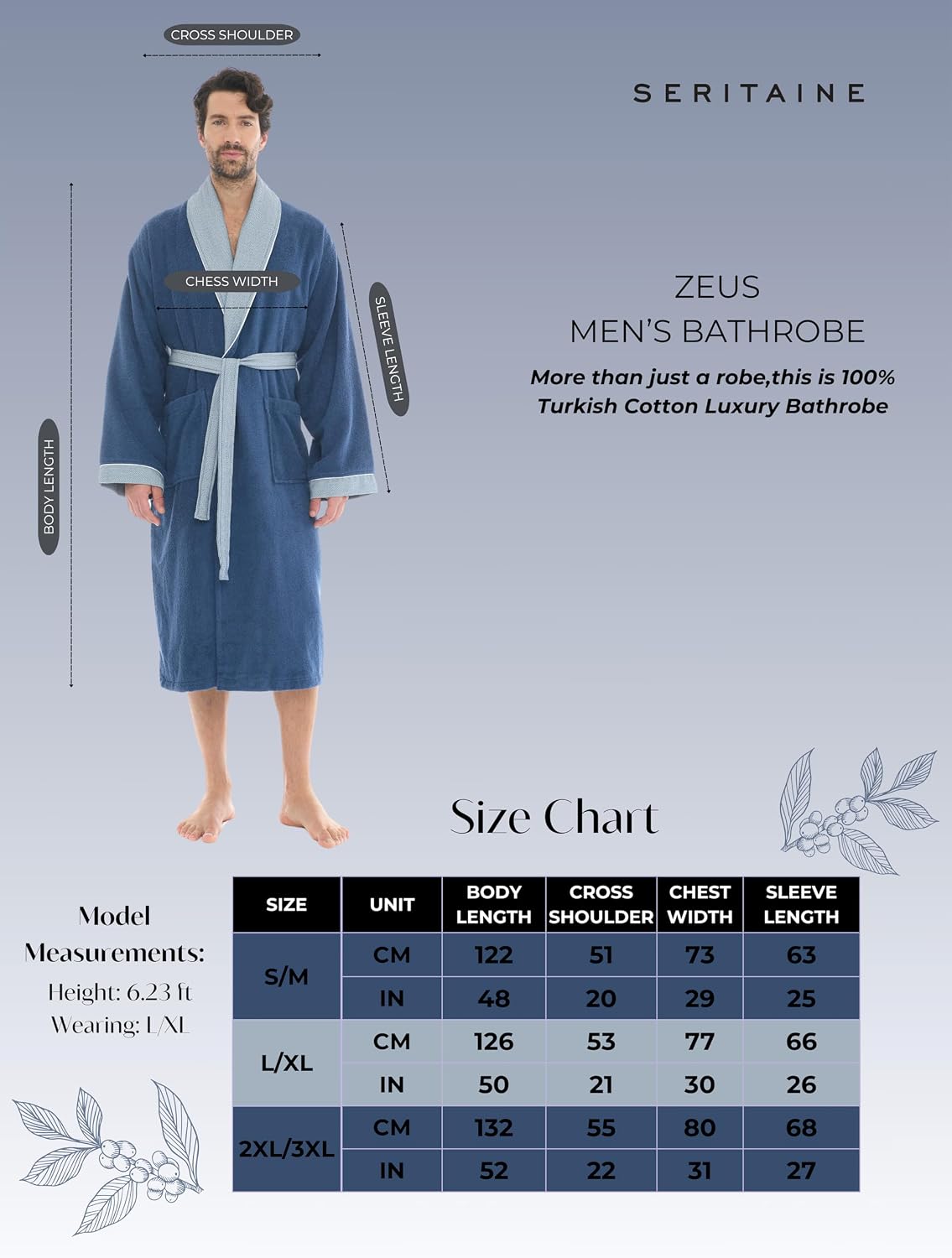 Luxurious Men's Robe, 100% Turkish Cotton, Bathrobe Men, Long Spa Robe