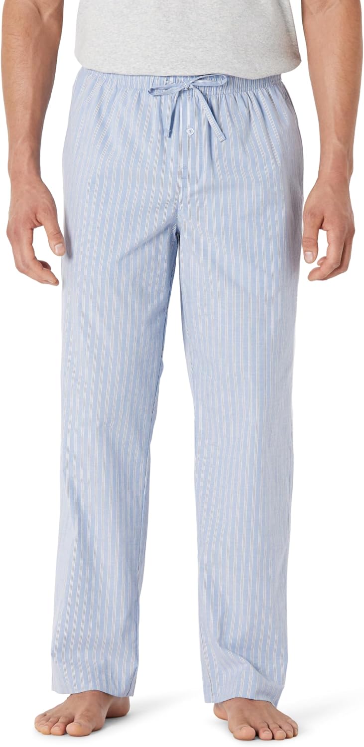 Amazon Essentials Men's Cotton Poplin Straight-Fit Pajama Pants with Pockets, Elastic Waist, Drawstring