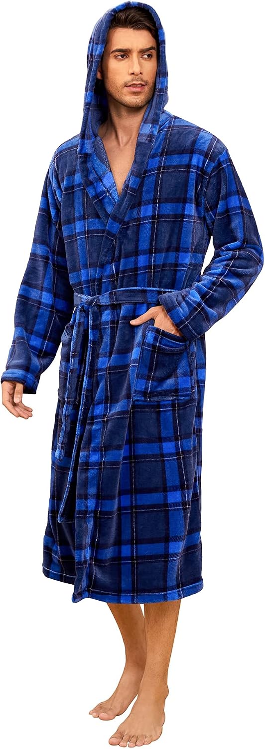 Vulcanodon Mens Robe with Hood, Fleece Bathrobe Plush Robes for Men