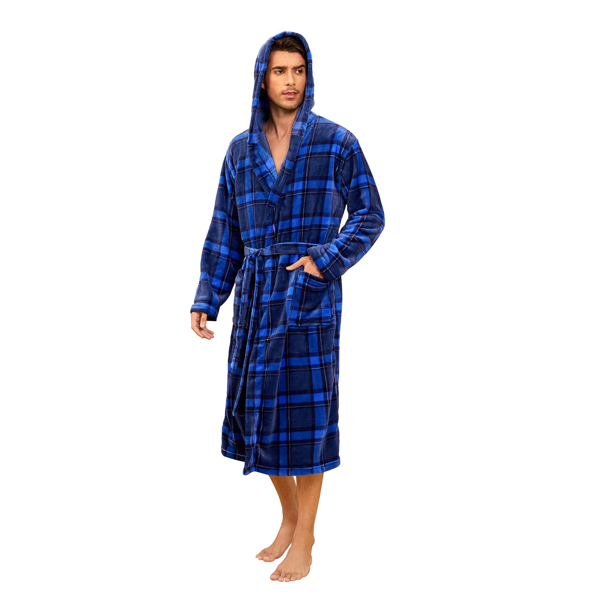 Vulcanodon Mens Robe with Hood, Fleece Bathrobe Plush Robes for Men