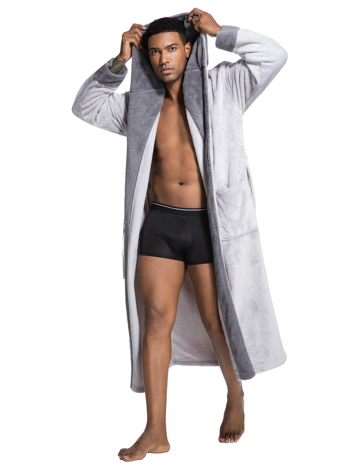 SlumberMee Mens Hooded Robe Heavyweight Plush Fleece Full Length Bathrobe