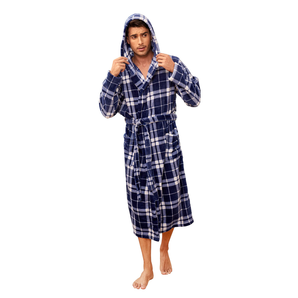 Vulcanodon Mens Robe with Hood, Fleece Bathrobe Plush Robes for Men