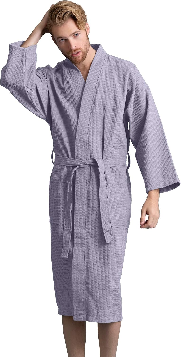Soft Touch Linen Men's Cotton Waffle Bathrobe, Luxurious & Lightweight, Comfortable & Absorbent, Softness
