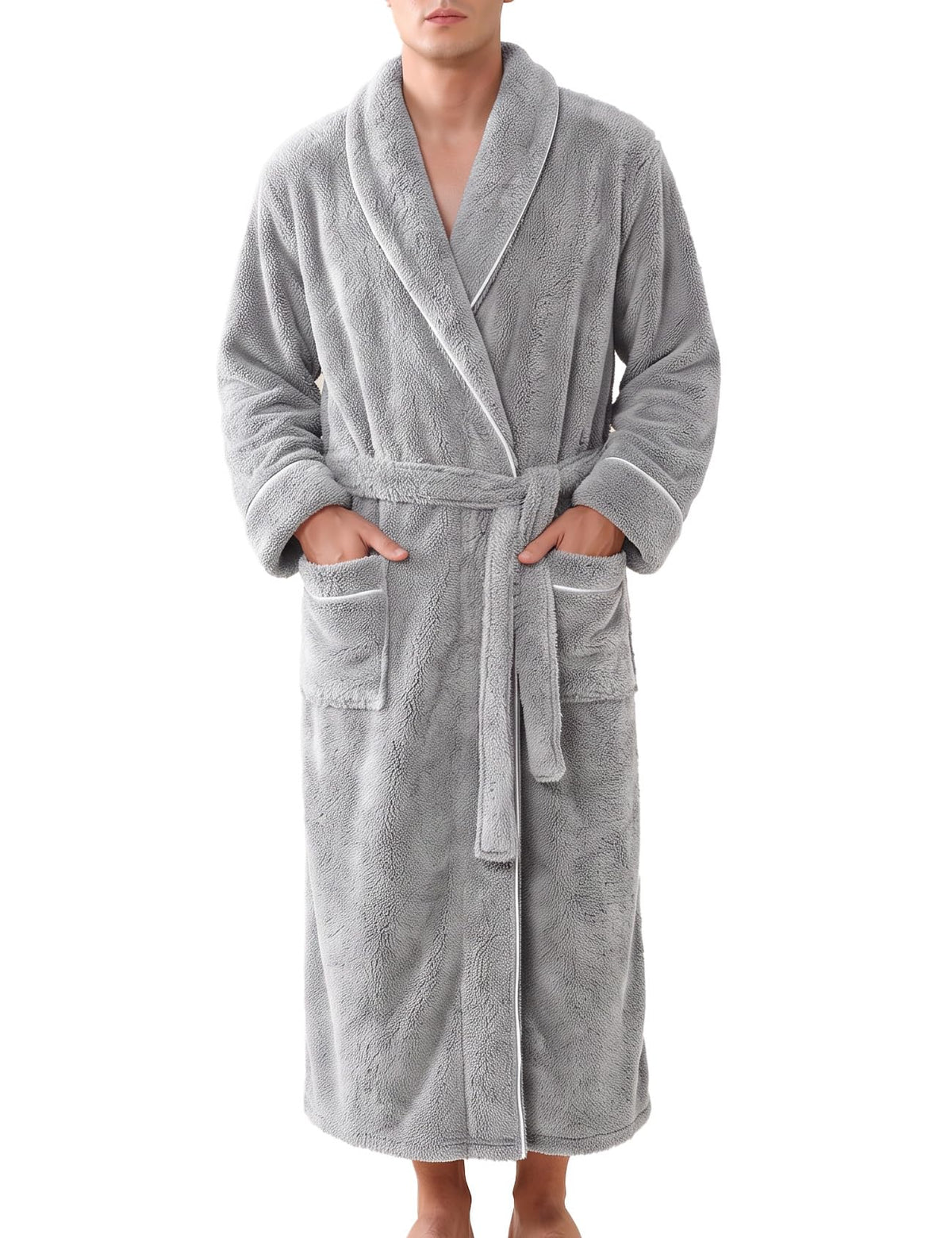 Gihuo Mens Fluffy Robe Soft Plush Long Robe Fleece Bathrobe with Belt