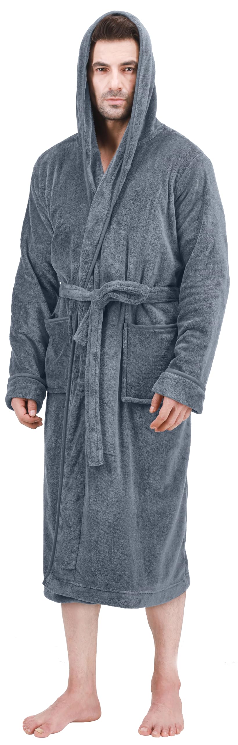 Luxury Ultra Soft Mens Robe with Hood Plush Fleece Long Bathrobe