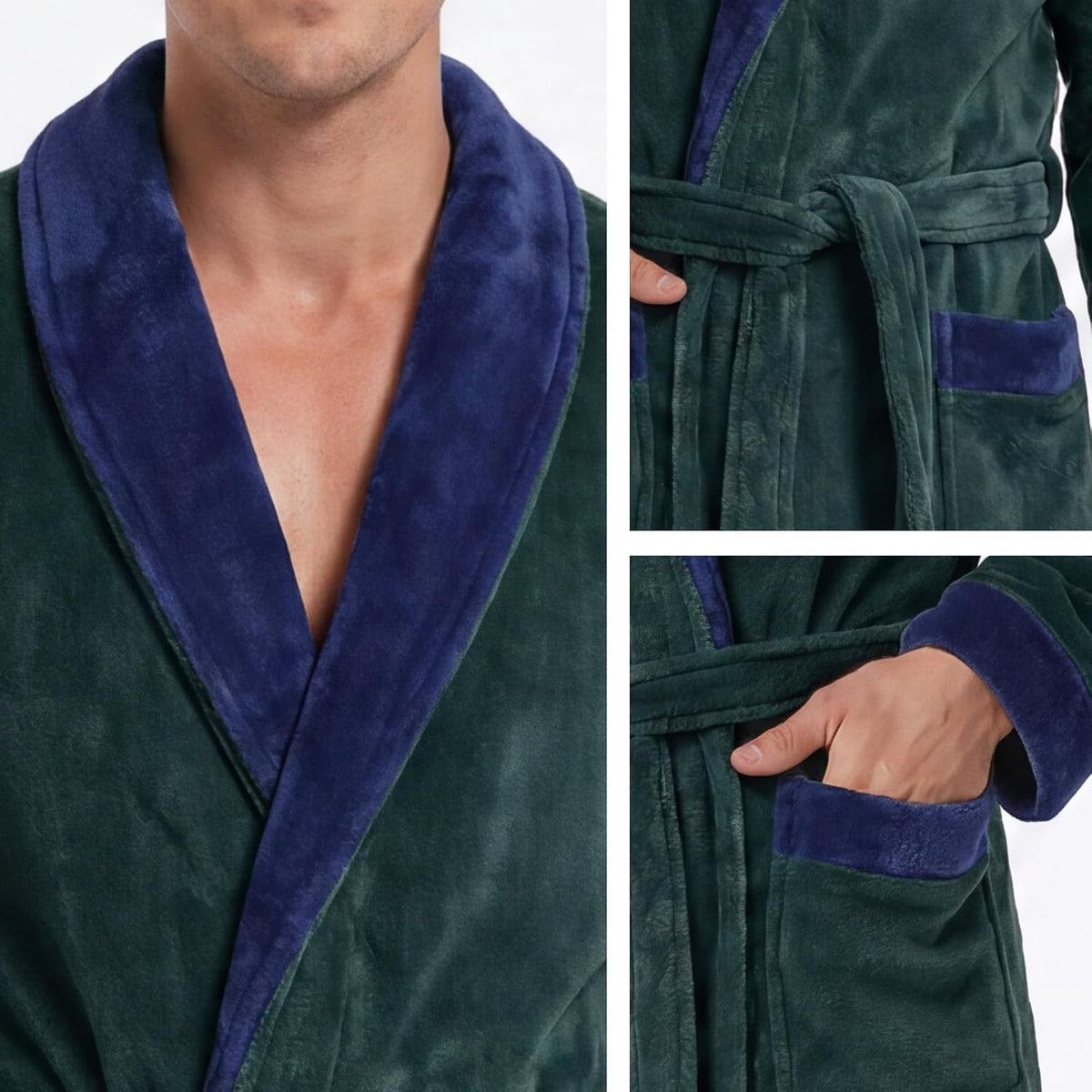 Vulcanodon Mens Robe Plush Fleece Shawl Collar Bathrobe Warm Soft Cozy Lounge Robe with Pockets