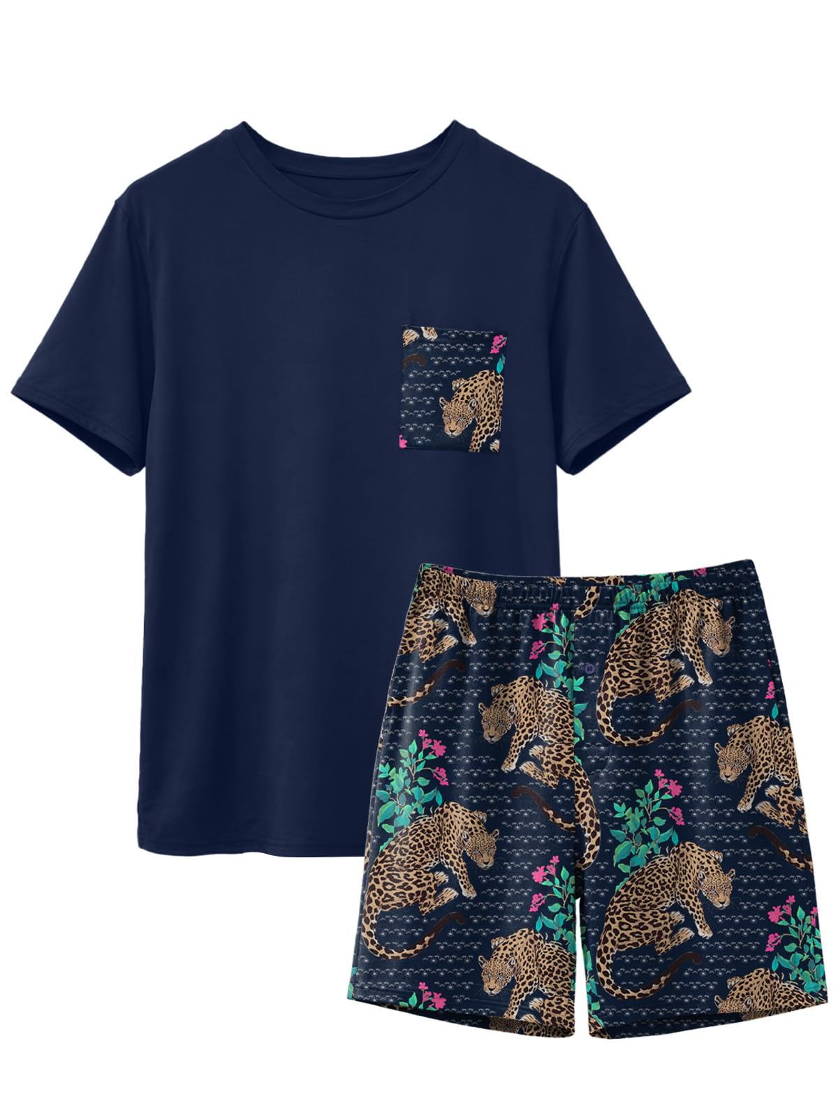 Feiersi Mens Pajama Set Sleepwear Pjs Lightweight Quick Dry Soft Short Sleeve Sleep Set With Pockets