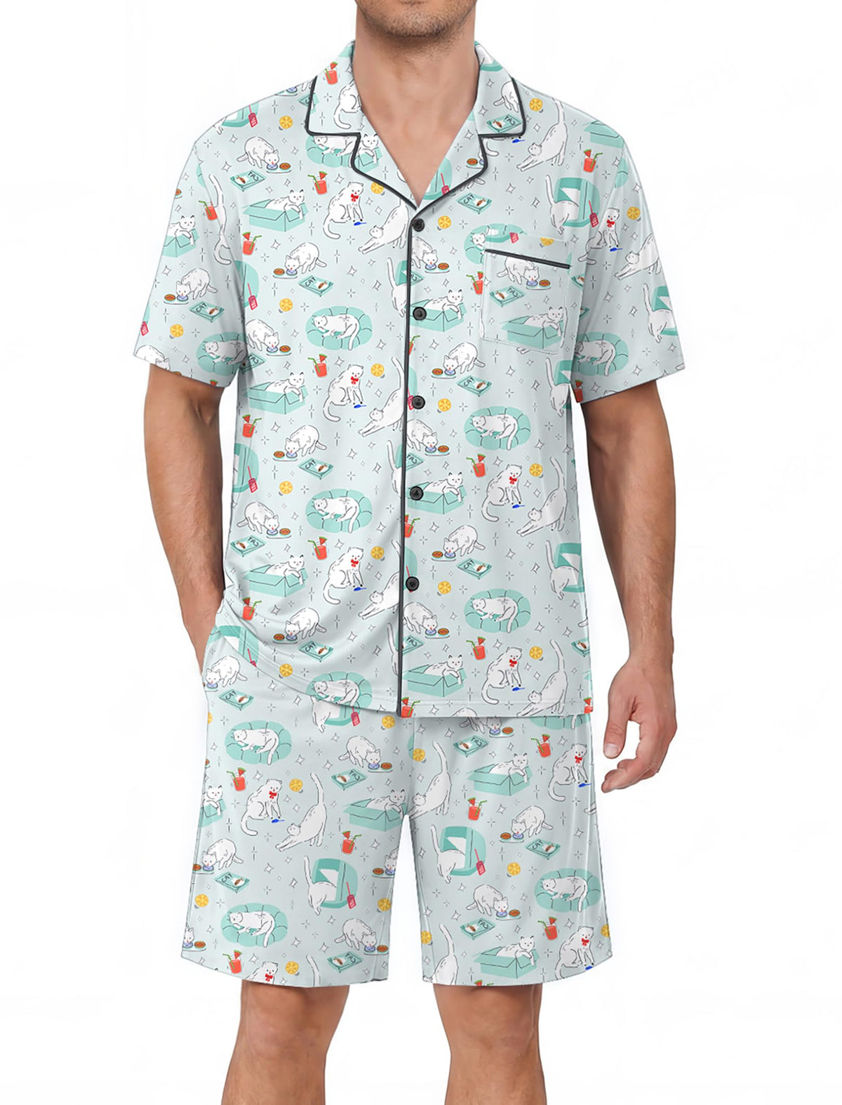 Ekouaer Mens Pajama Set Summer Short Sleeve Button Up Pjs 2 Piece Sleepwear