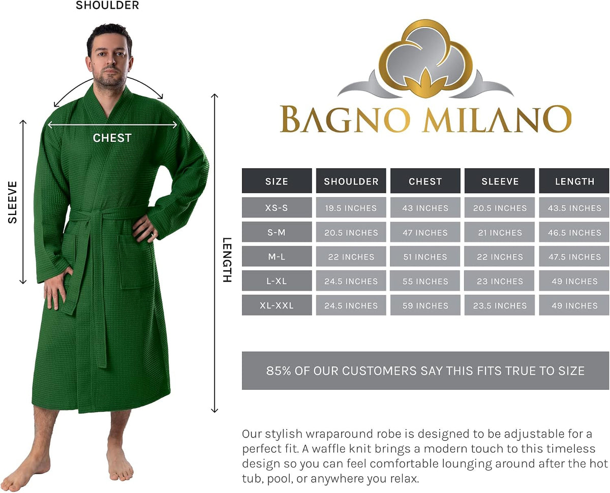 BAGNO MILANO 100% Turkish Cotton Waffle Men's Bathrobe, Soft Spa & Hotel