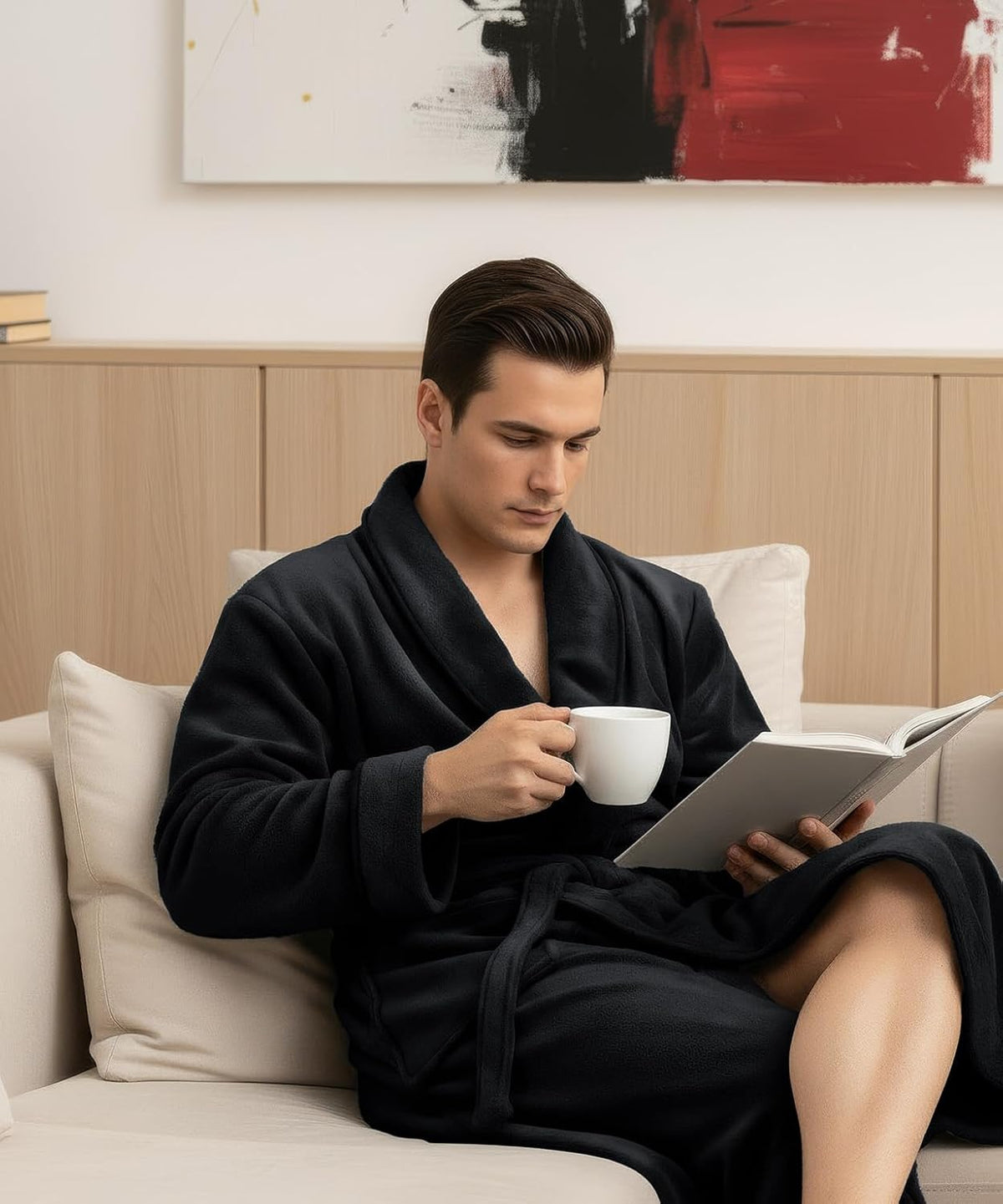 Luxury Ultra Soft Mens Robe Plush Fleece Long Bathrobe