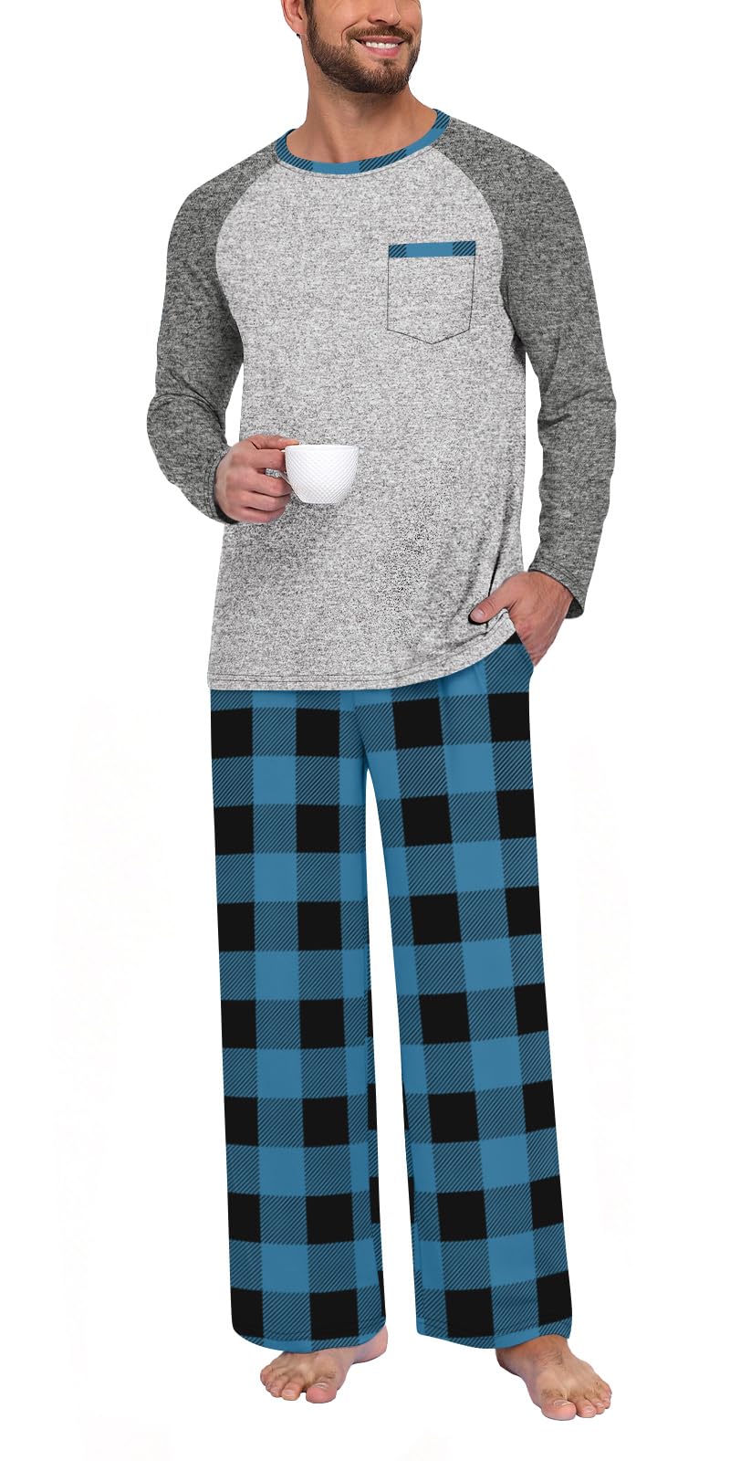 Aodemo Mens Pajamas Set 2 Piece Loungewear Soft Pjs Sets S-4XL