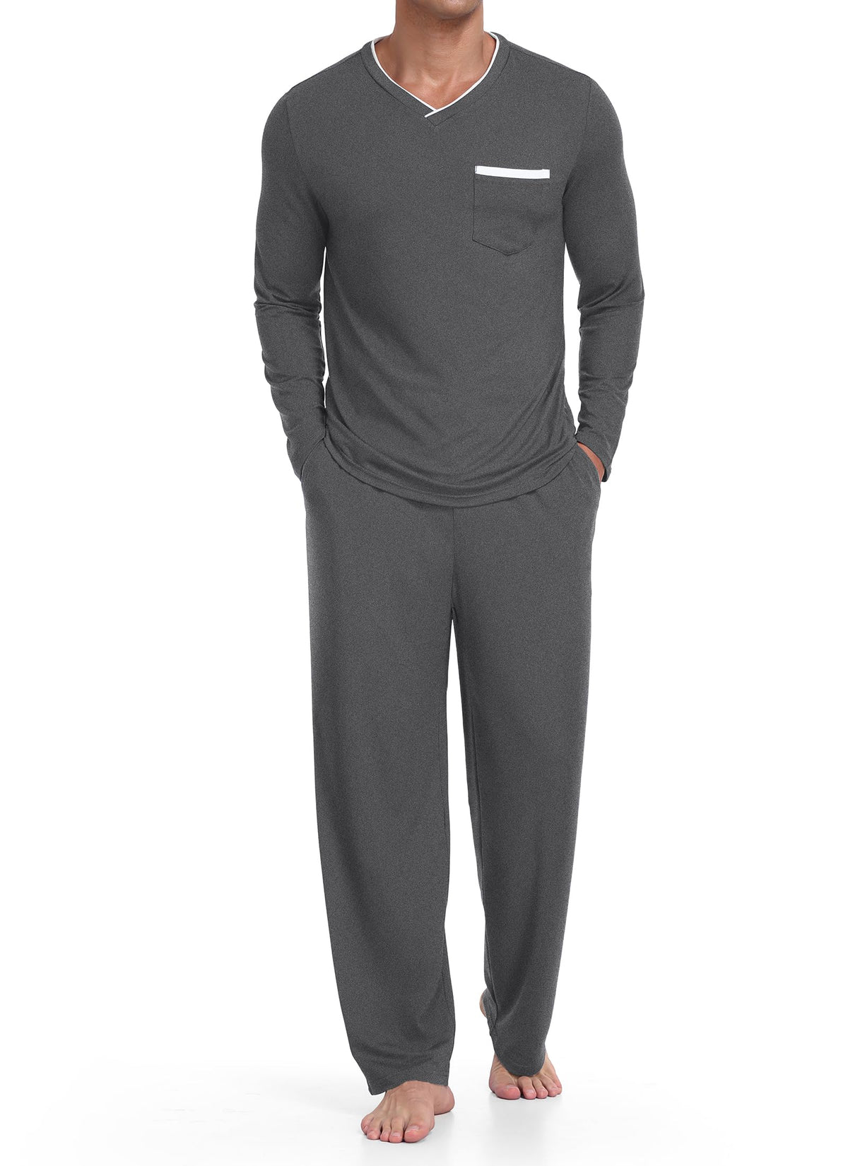 RQP Men's Long Sleeve Pajama Set Soft Stretch Sleepwear with Pockets
