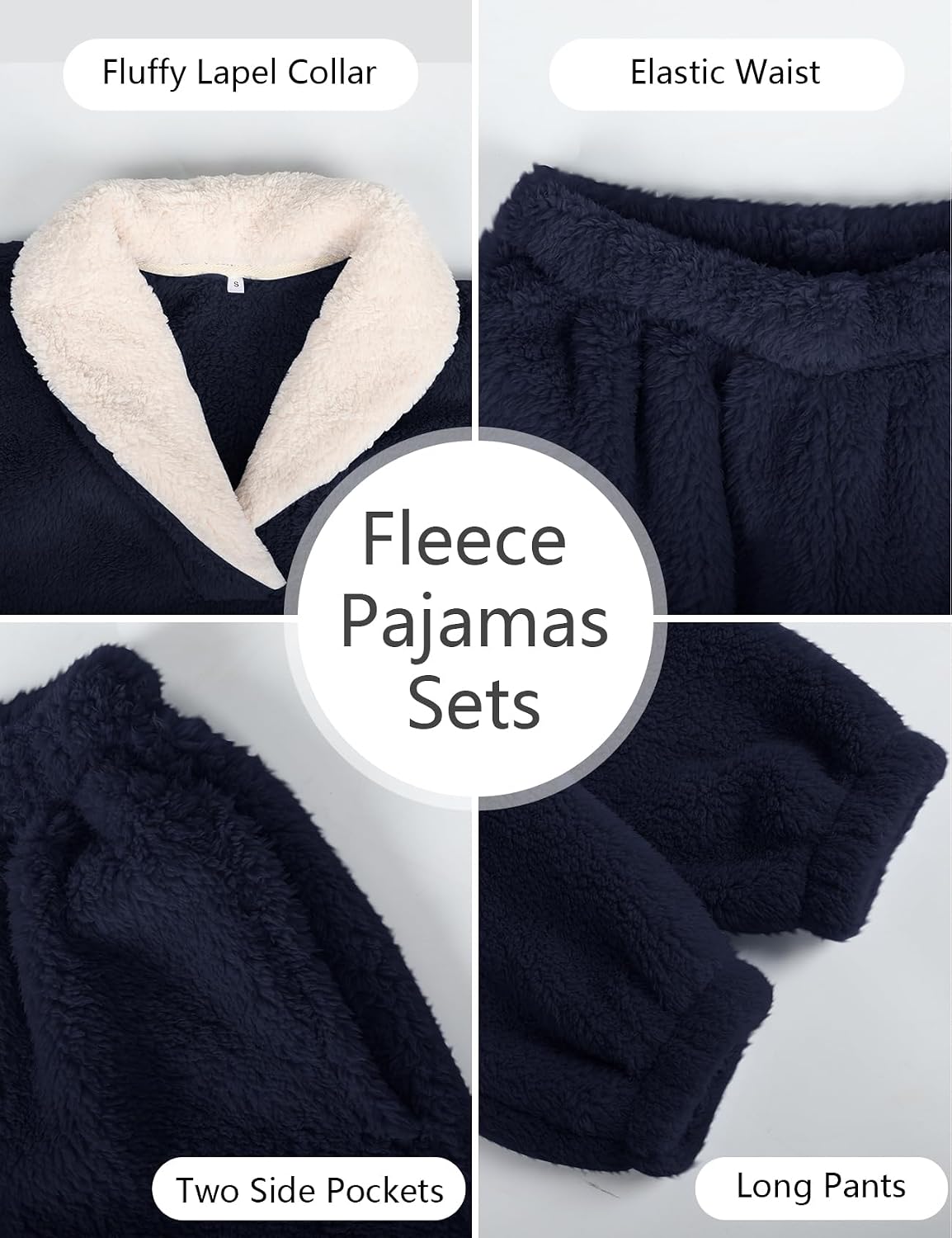 Arssm Mens Fluffy Pajamas Set 2 Piece Winter Fleece Pjs