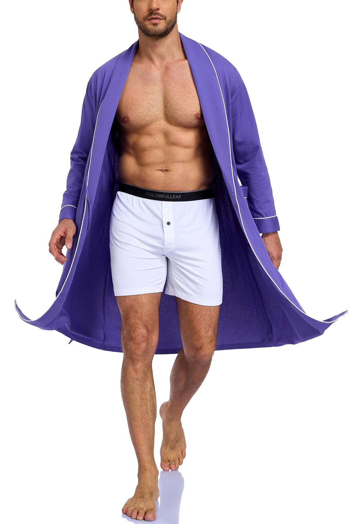 EA'S SECRET Men's 100% Cotton Robes Lightweight Long Sleeve Kimono Bathrobe Soft Over the Knee Sleepwear