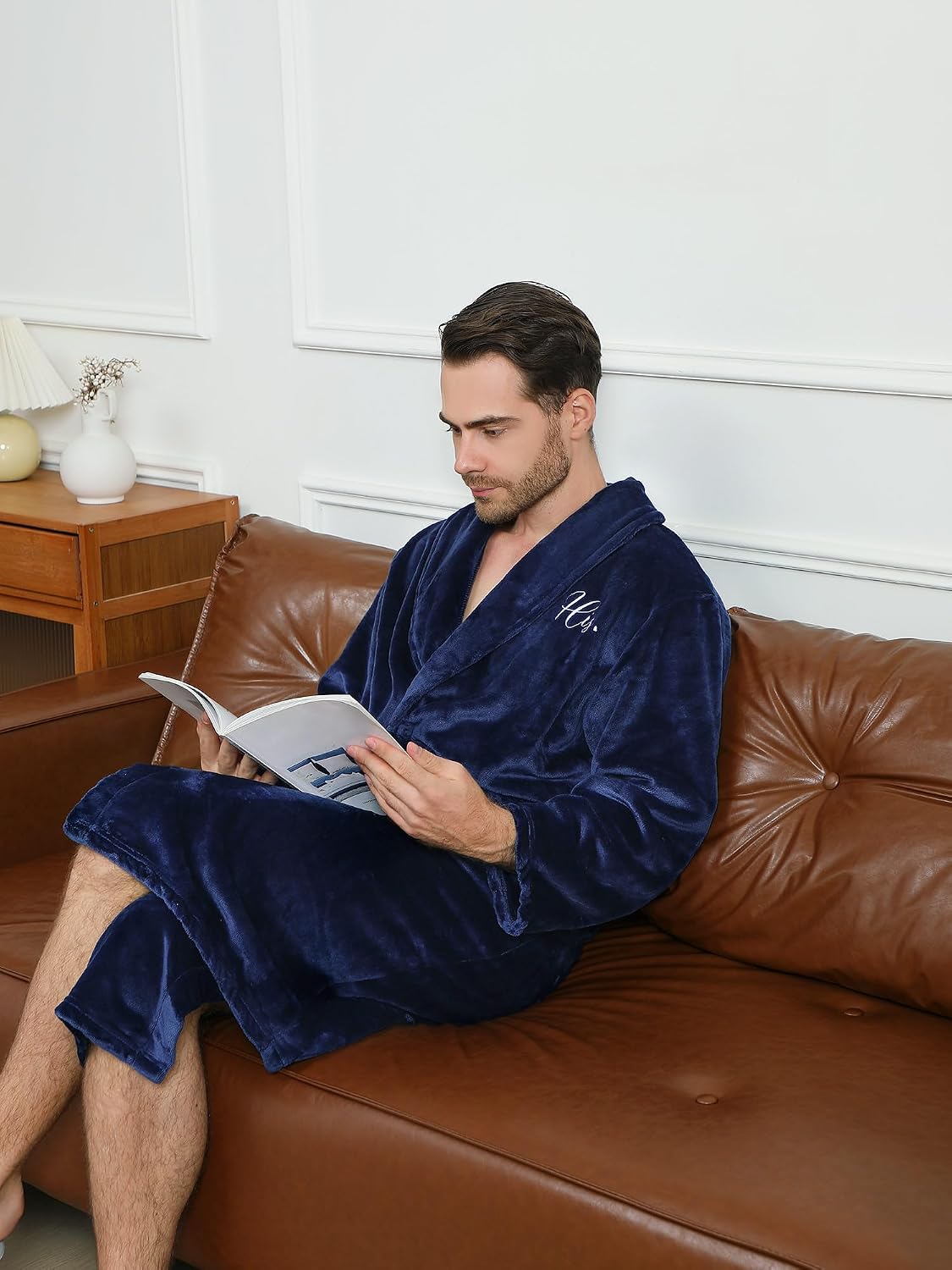 Jecery Mens Robe, Soft Plush Flannel Bathrobe with Pockets