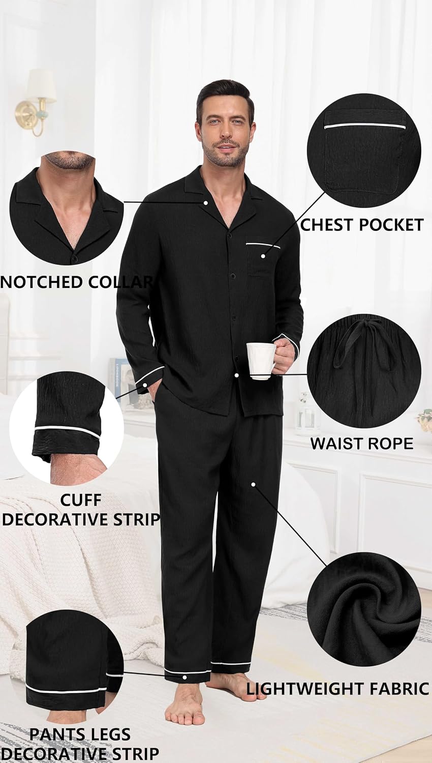 PrinStory Men's Pajamas Set Long Sleeve Button Down Sleepwear Pjs S-2XL
