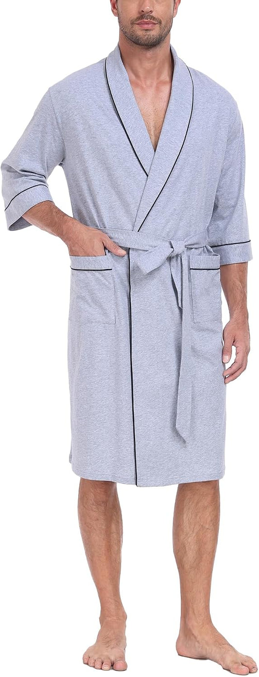 100% Cotton Mens Summer Robe Lightweight Bathrobe Multi Color