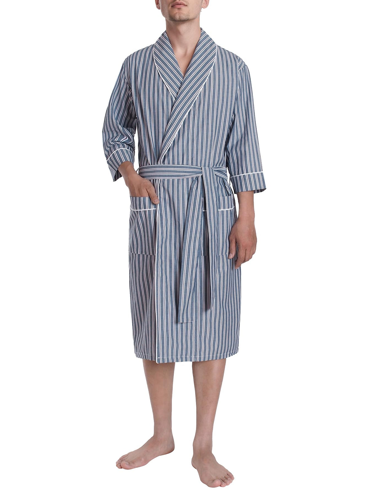 Latuza Men's Woven Cotton Robe Lightweight Summer Short Sleeve Bathrobe