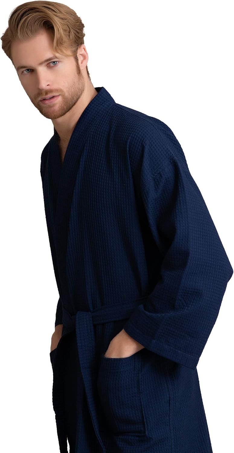 Soft Touch Linen Men's Cotton Waffle Bathrobe, Luxurious & Lightweight, Comfortable & Absorbent, Softness